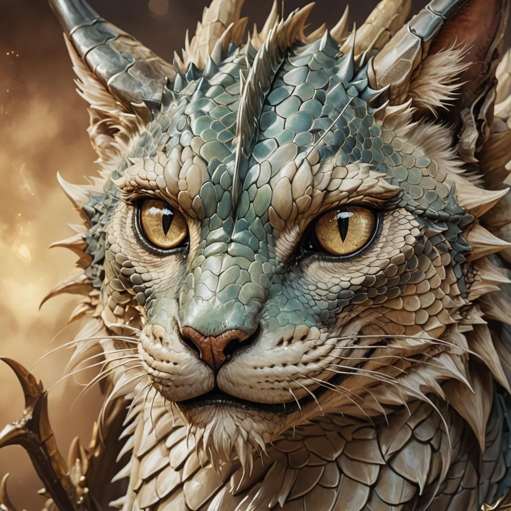 Dragon Cat Portrait in Oil Painting Style