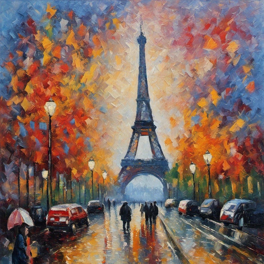 Eiffel Tower New Year's Eve: Neo-Impressionist Painting