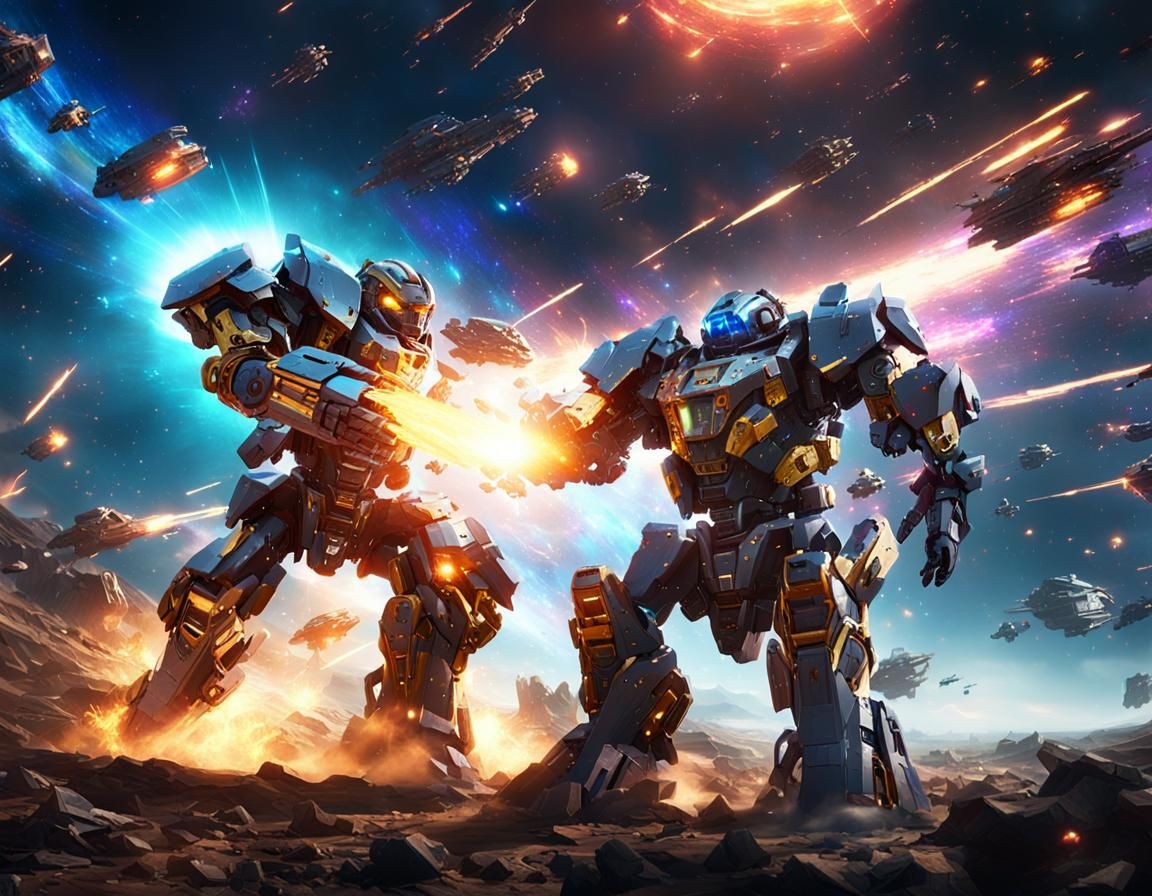 Epic Mecha Battle in Space, Sci-Fi Art