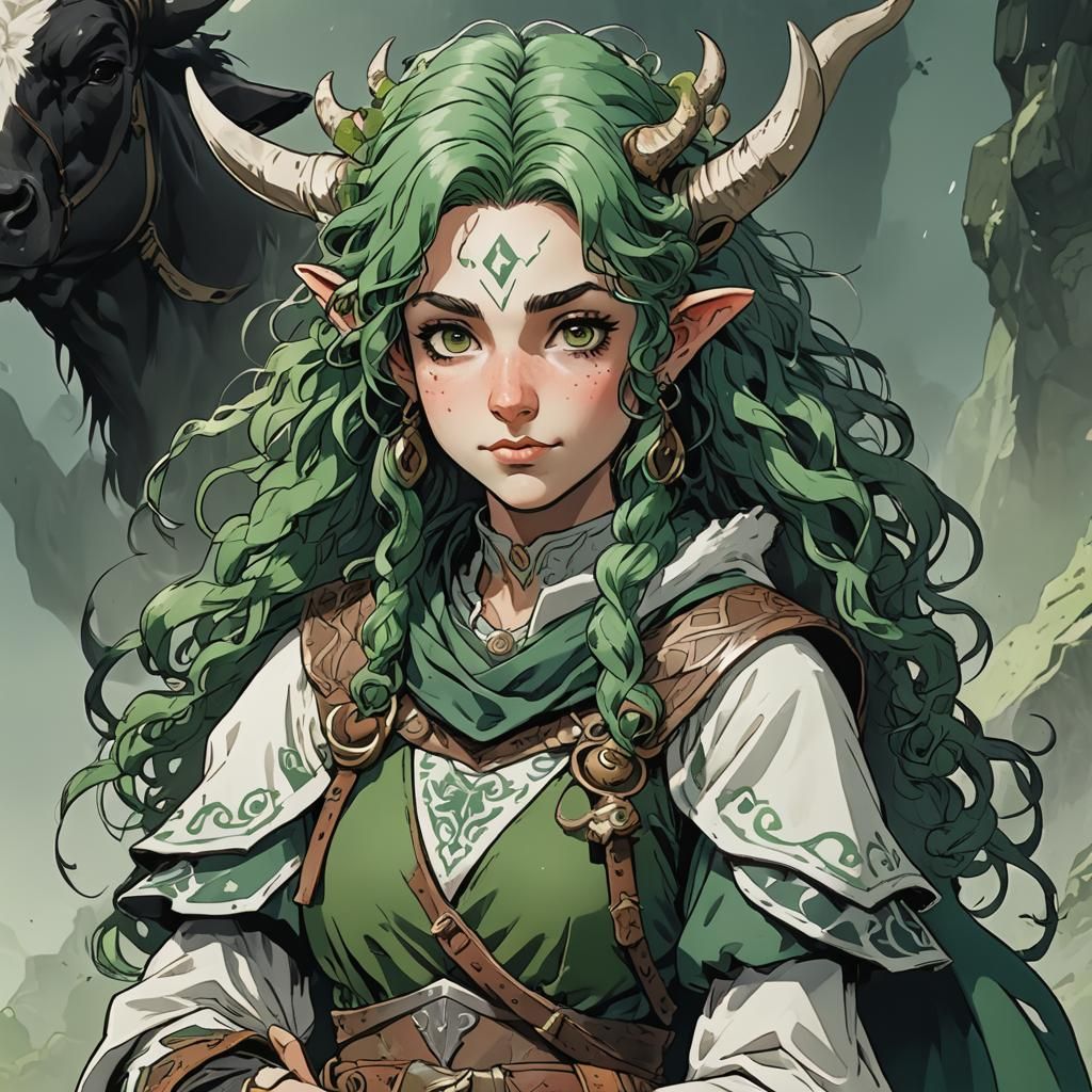 Firbolg Priestess with Bovine Features in Anime Style