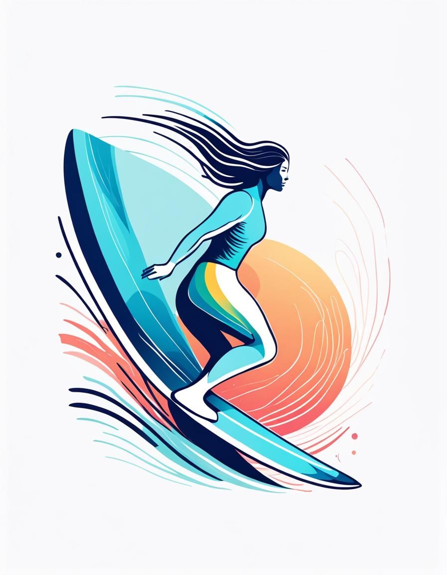 Pastel Female Surfer Logo Design: Abstract Art