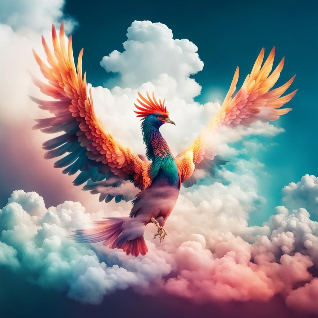 Phoenix Flight: Double Exposure in Colored Clouds