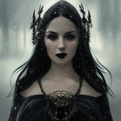 Ancient Gothic Goddess in Snow, Hyperrealistic Portrait