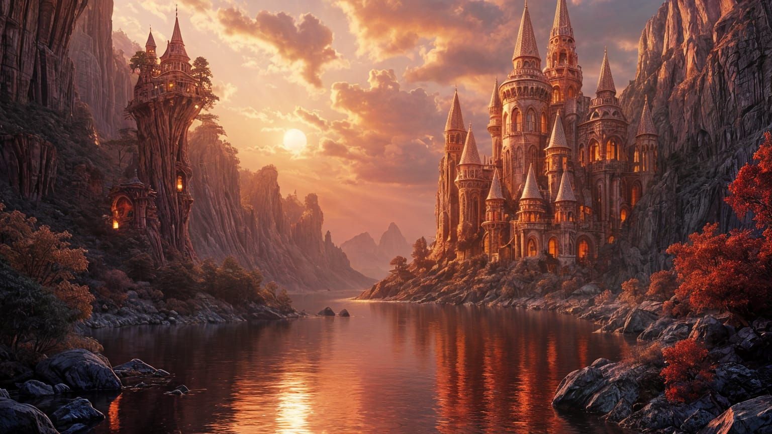 Ruby Crystal Palace at Sunset, Impasto Oil Painting