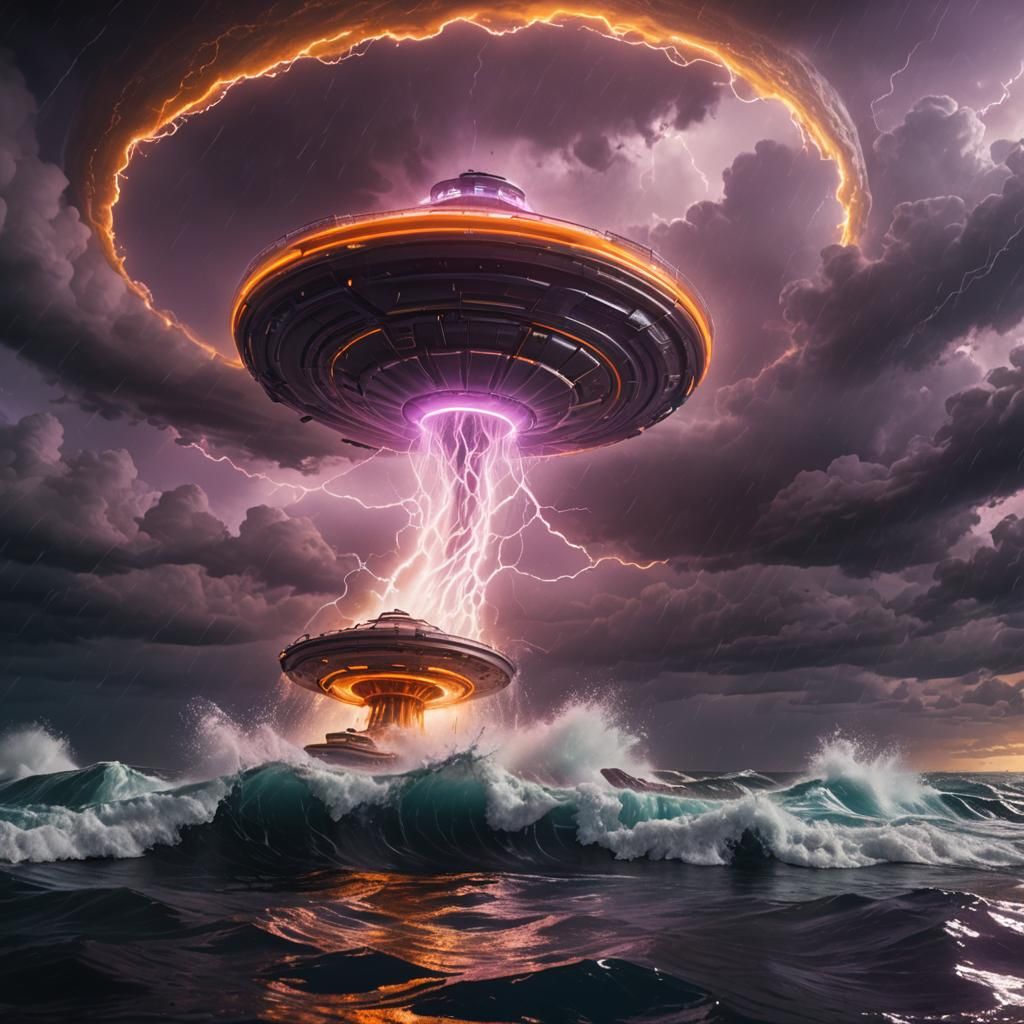 Giant UFO Hovers Over Stormy Whirlpool