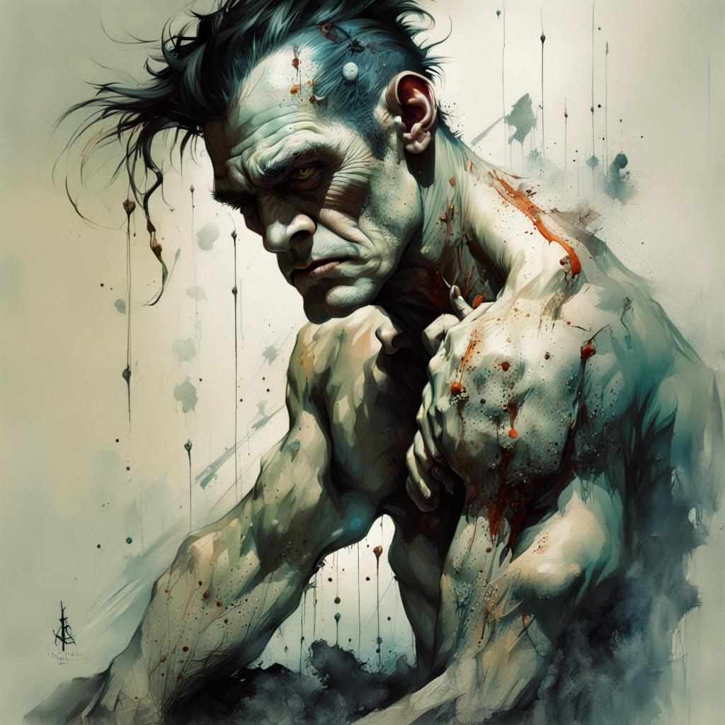 Tattooed Frankenstein in Vibrant, Detailed Art