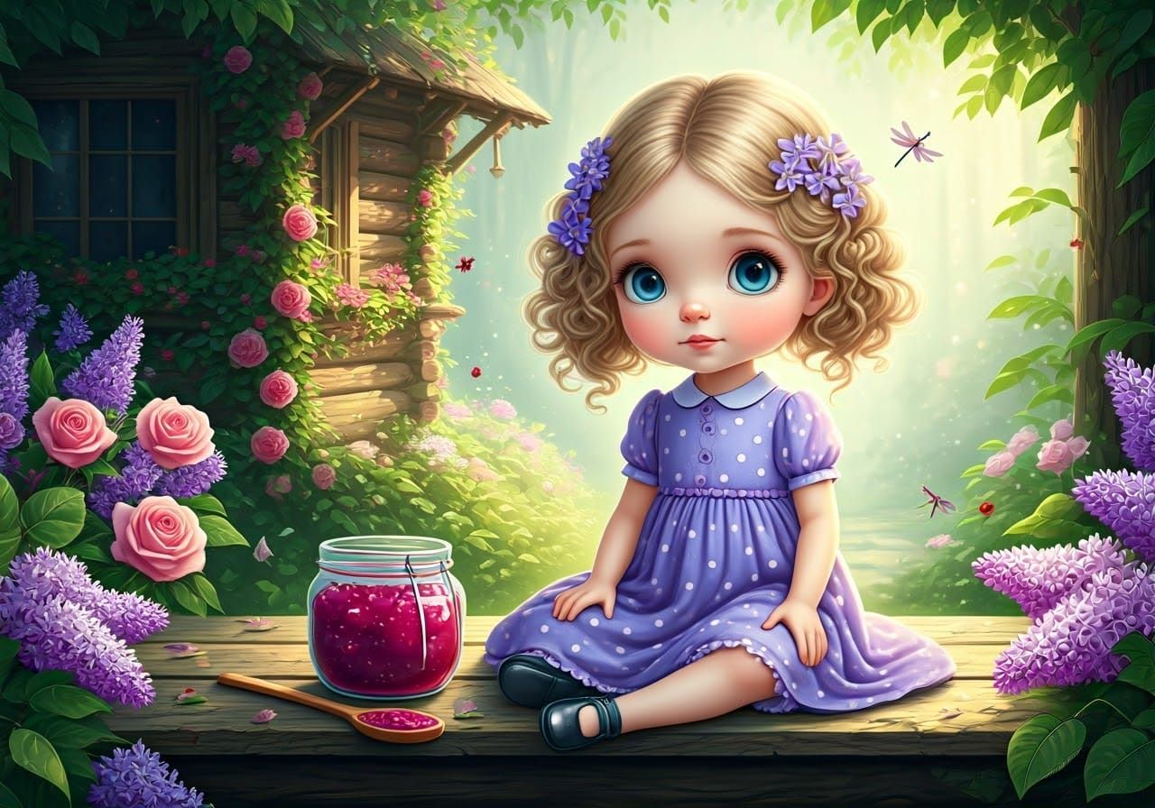 Enchanting Illustration of a Girl in Whimsical Setting