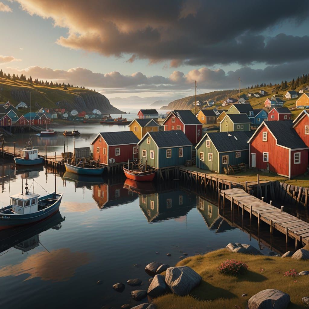 Newfoundland Fishing Village in Digital Matte Painting