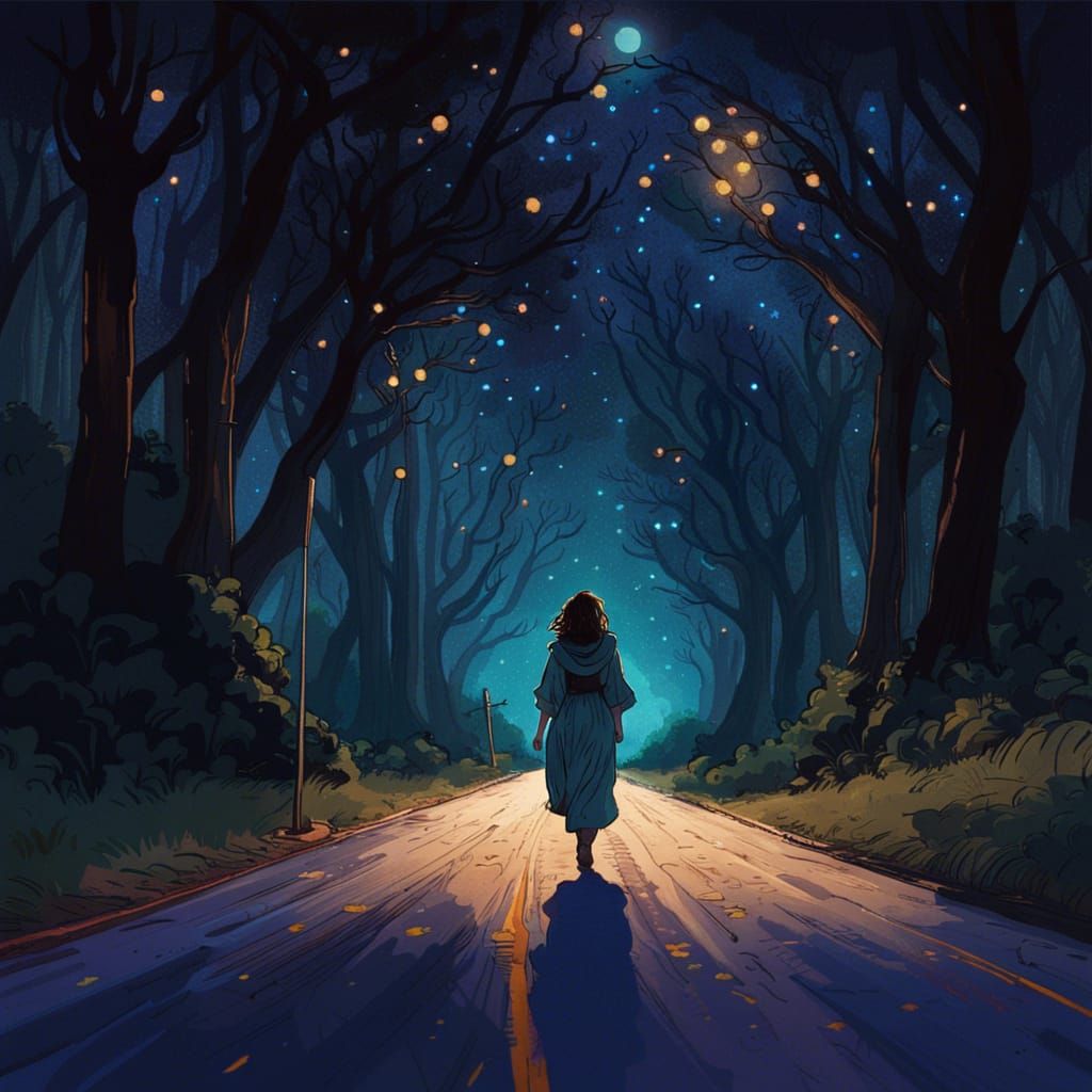 Girl Under Starry Canopy: Concept Art