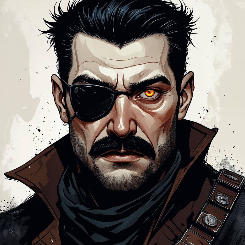 Scarred Cowboy with Red Eye and Eye Patch