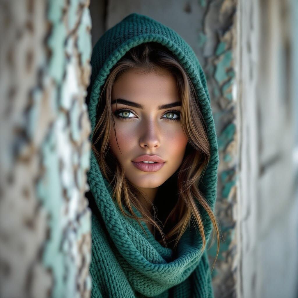 Urban Portrait of Woman in Verdigris and Concrete