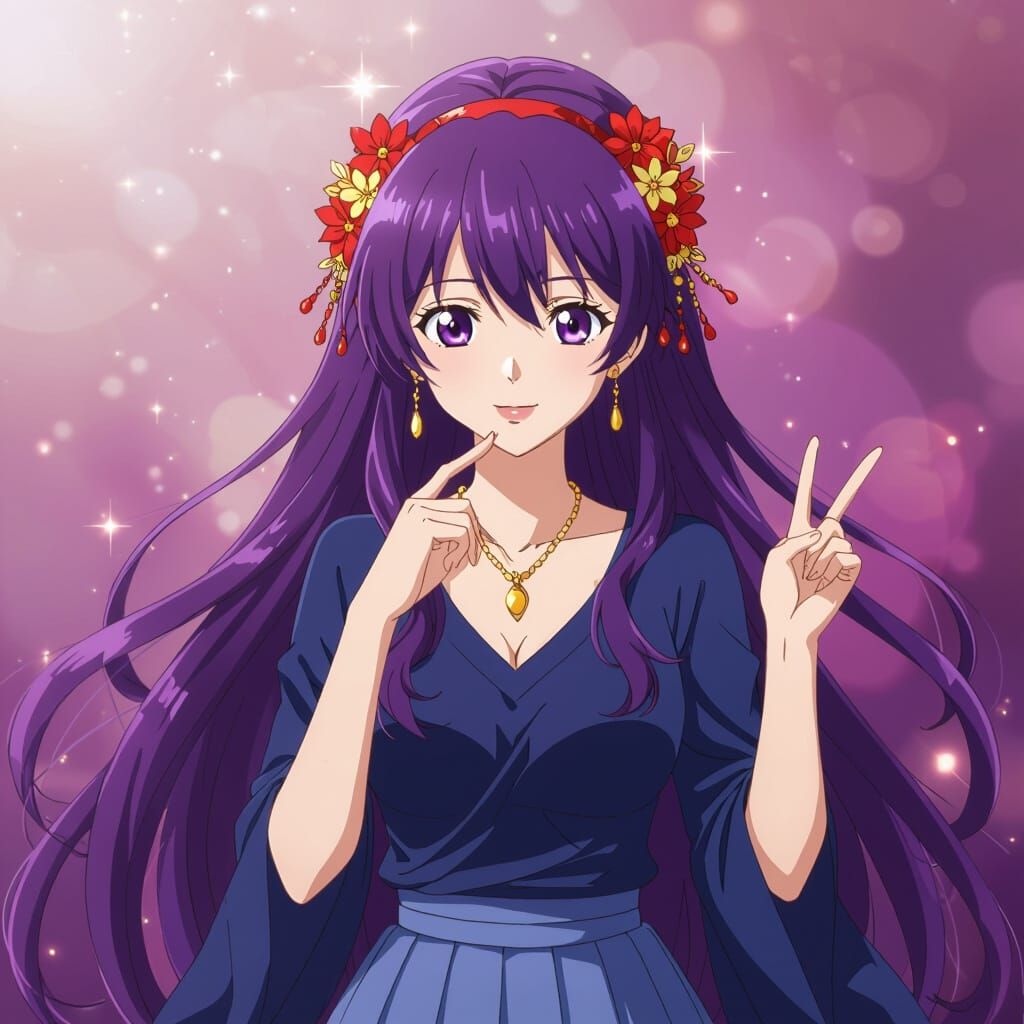 Anime Girl with Floral Headpiece in Watercolor Style