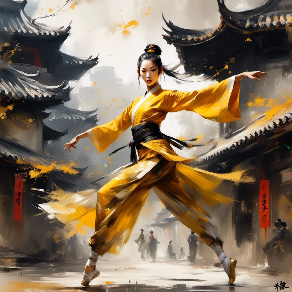 Shaolin Warrior Woman in Chinese Village, East Asian Style