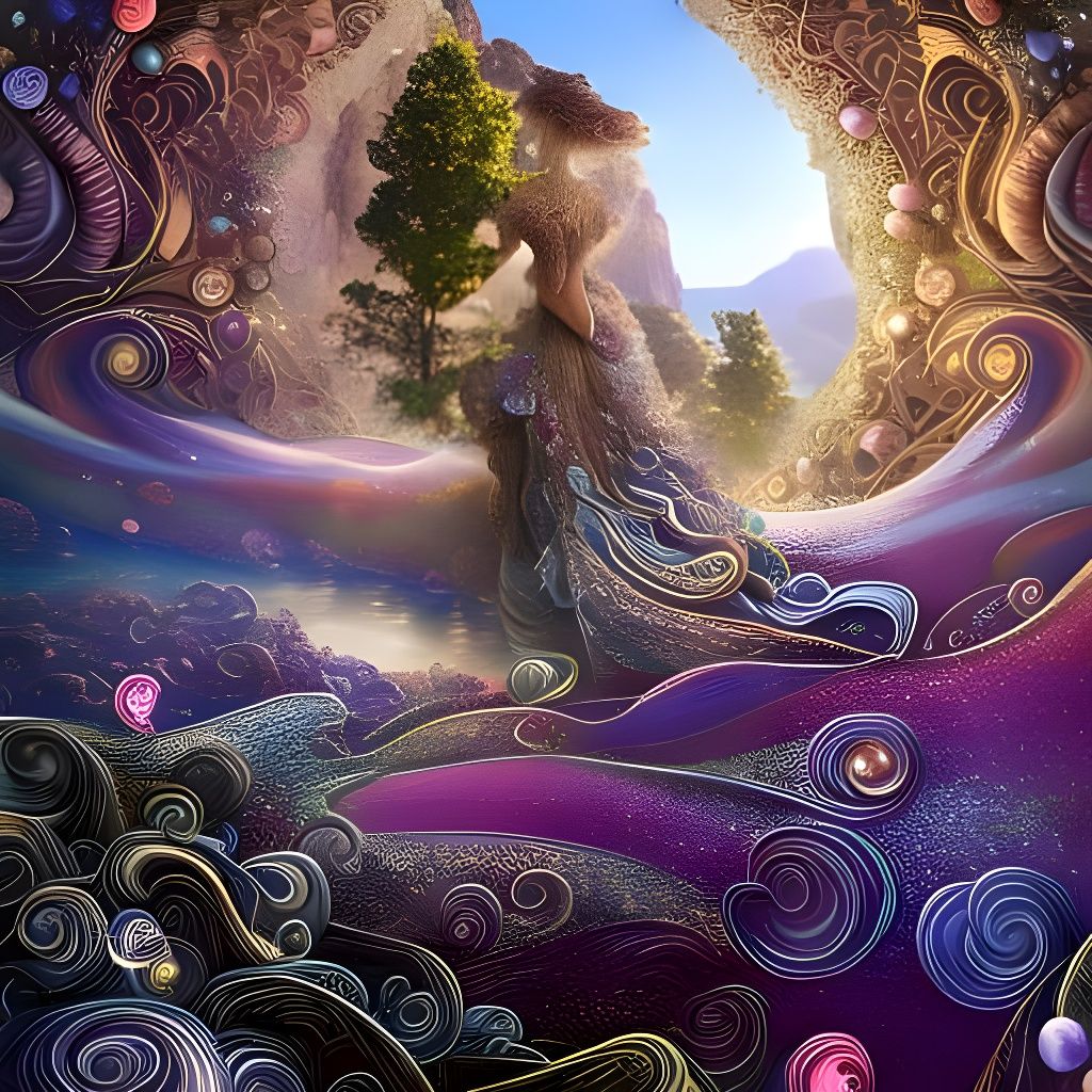 Green Mountain Landscape Seen Through Portal