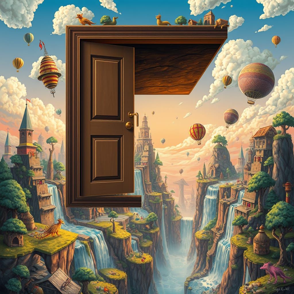 Surreal Dreamscape with Floating Door in Dali Style