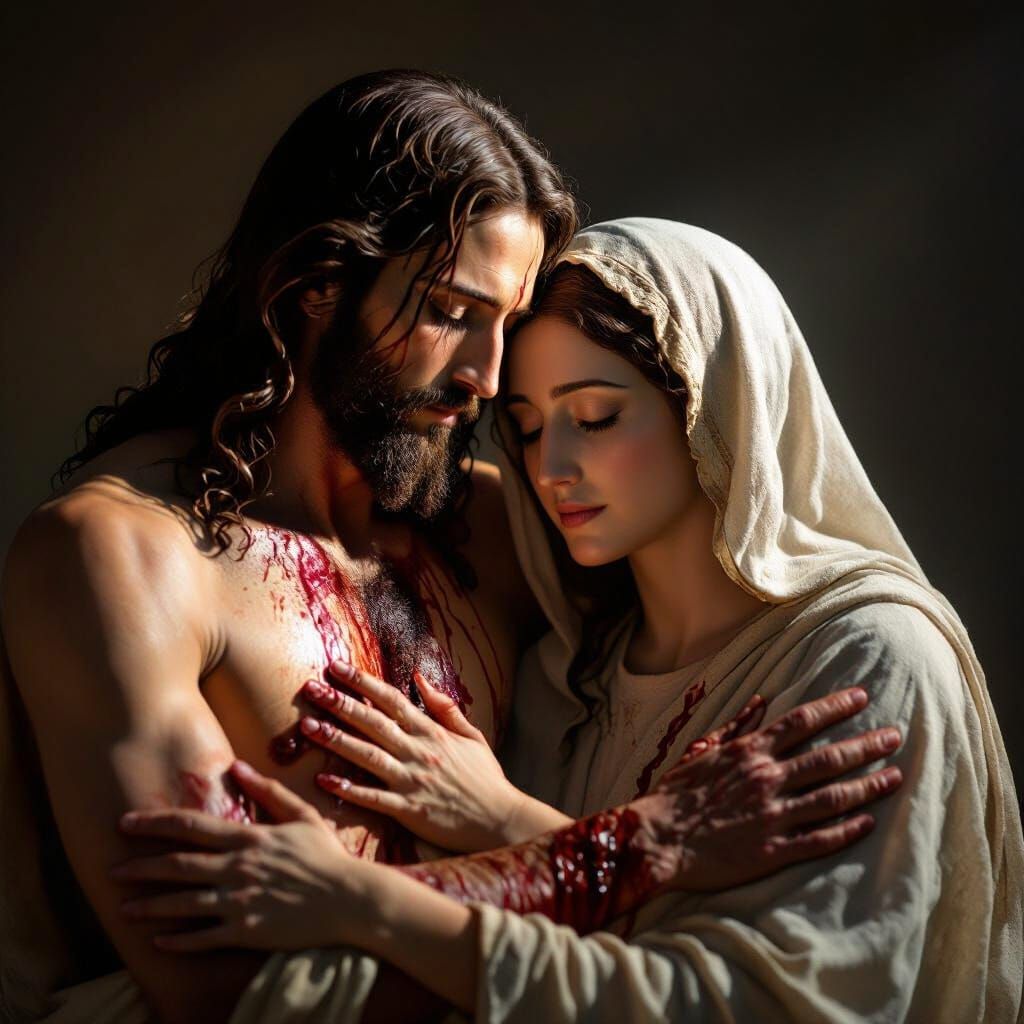 Jesus and Mother Mary Loving Embrace