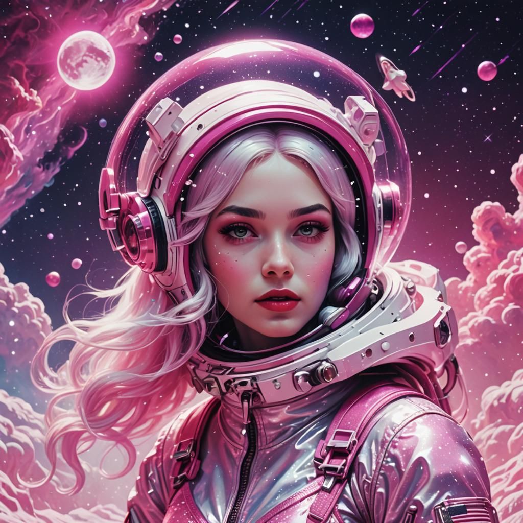 Snow White Space Mermaid Cosmonaut in Synthwave Style