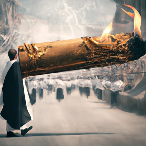 Priest Carries Giant Cigarette in Procession
