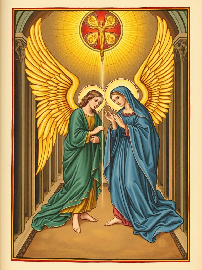 Annunciation Scene in Illuminated Manuscript Style