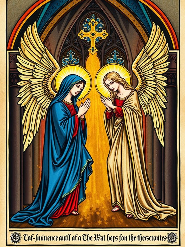 Annunciation Scene in Illuminated Manuscript Style