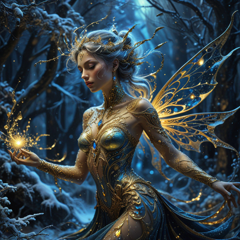 Ethereal Winter Scene in Whimsical Art Style