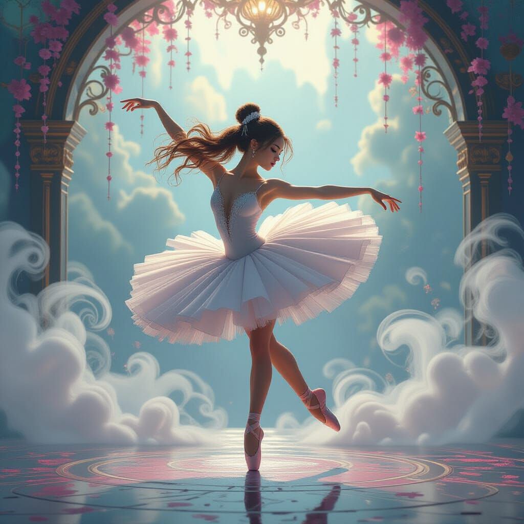 Ethereal Ballerina Spinning in Dreamlike Fantasy Art