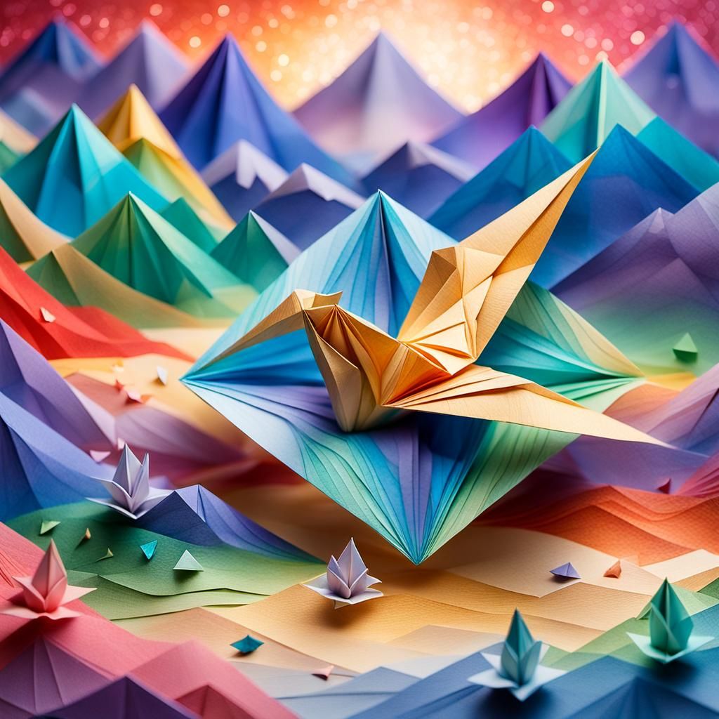 Delicate Origami Papercraft in Soft Focus Impressionism