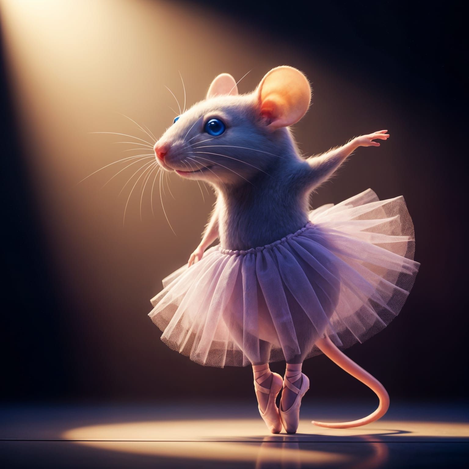 Elegant Ballerina Mouse on Stage in Spotlight