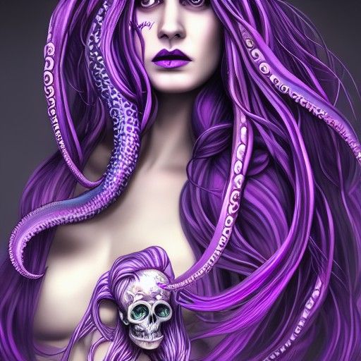 Evil Mermaid Octopus with Skulls in Digital Art