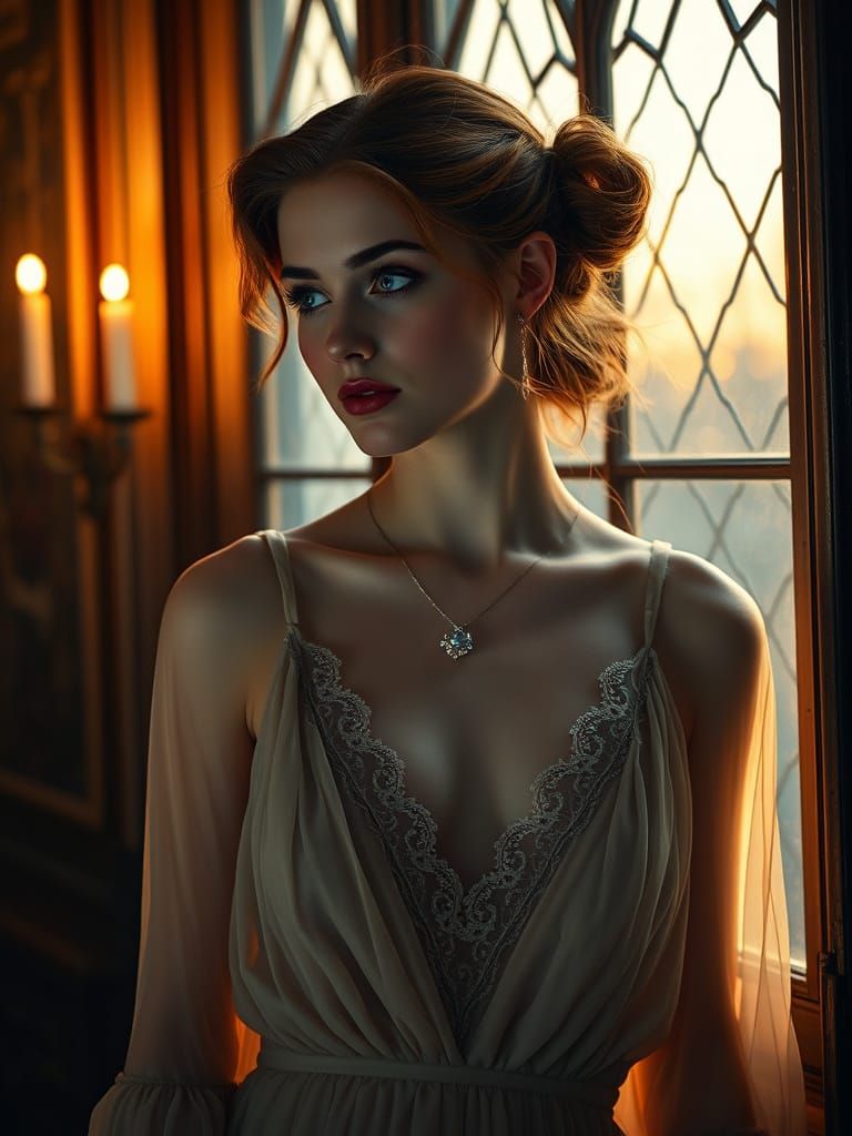 Candlelit Portrait of Woman in Dreamy Vintage Interior