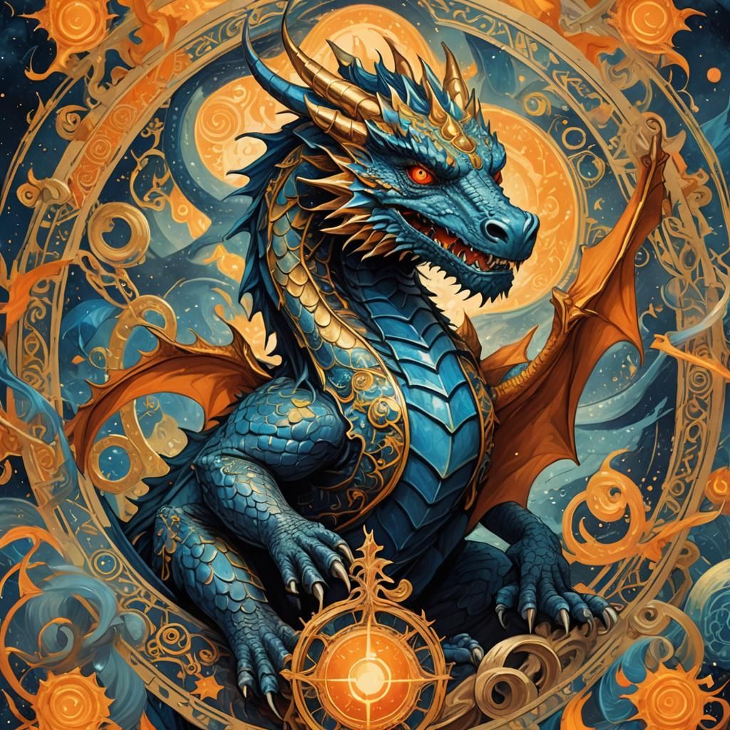 Mystical Dragon Tarot Card Surrealist Illustration