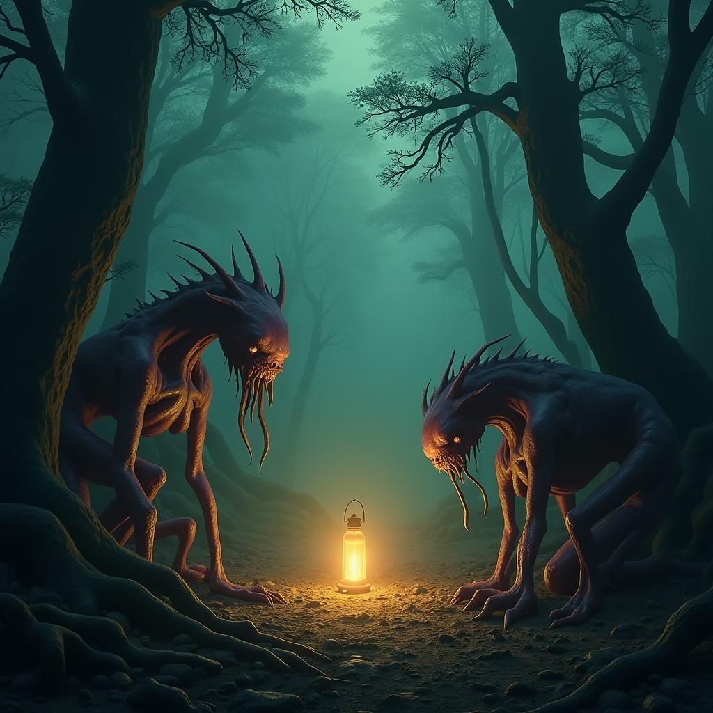 Surreal Forest Creatures Await Meal in Beksinski Style