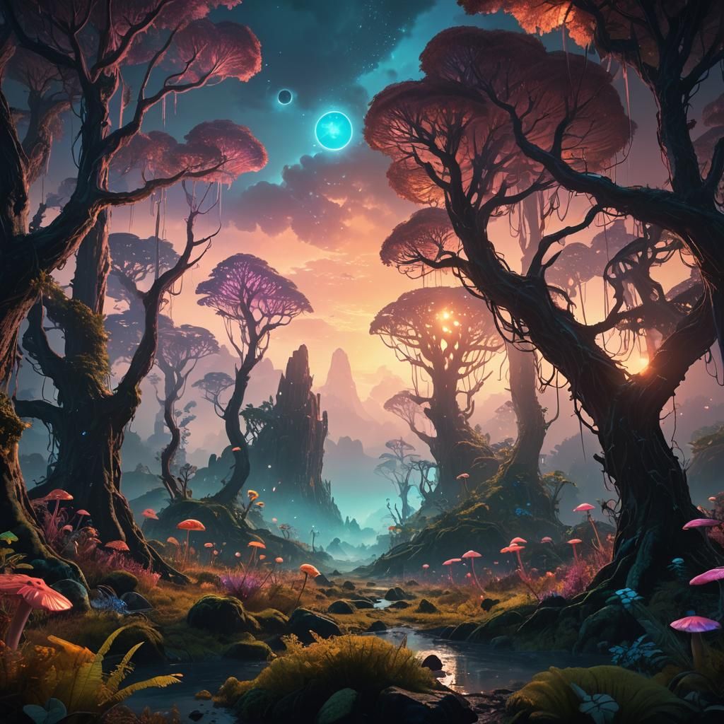 Bioluminescent Forest on Pandora: A Digital Matte Painting