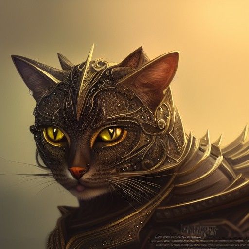 Fierce Armored Cat in Hyperdetailed Digital Painting