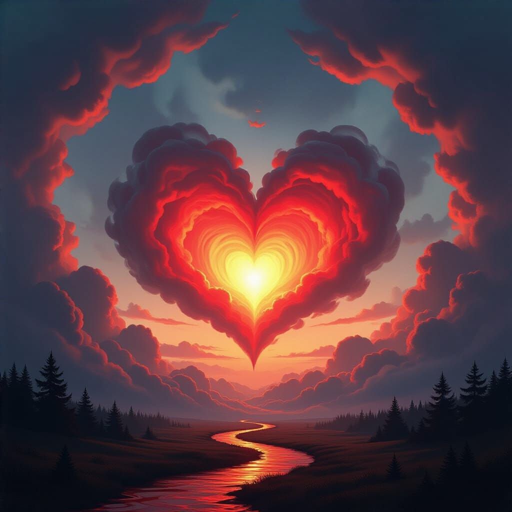 Ethereal Heart Cloud Formation in Surreal Landscape