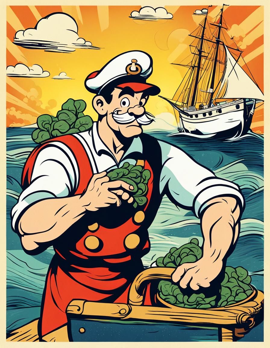 Popeye Sailor Man Holds Spinach in Nautical Setting