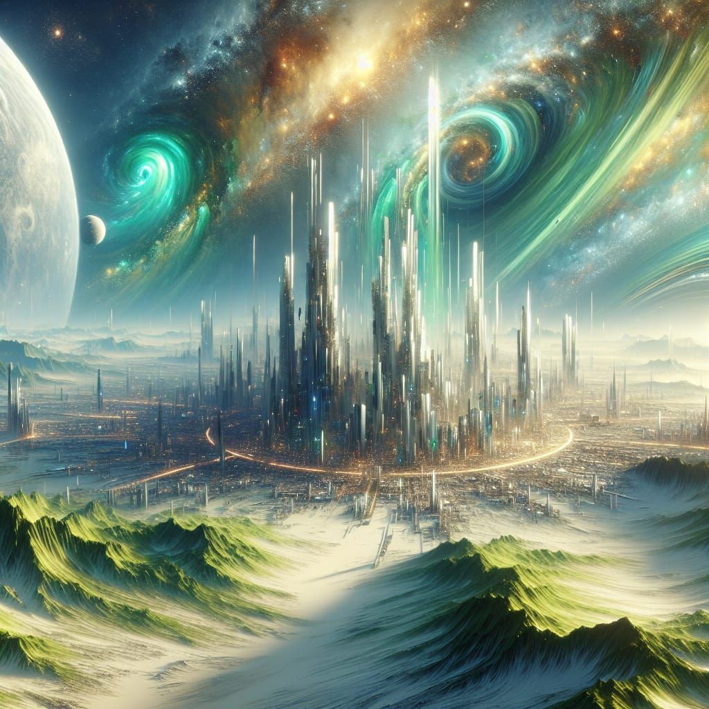Futuristic Eco-City on Alien Planet in Digital Art Style