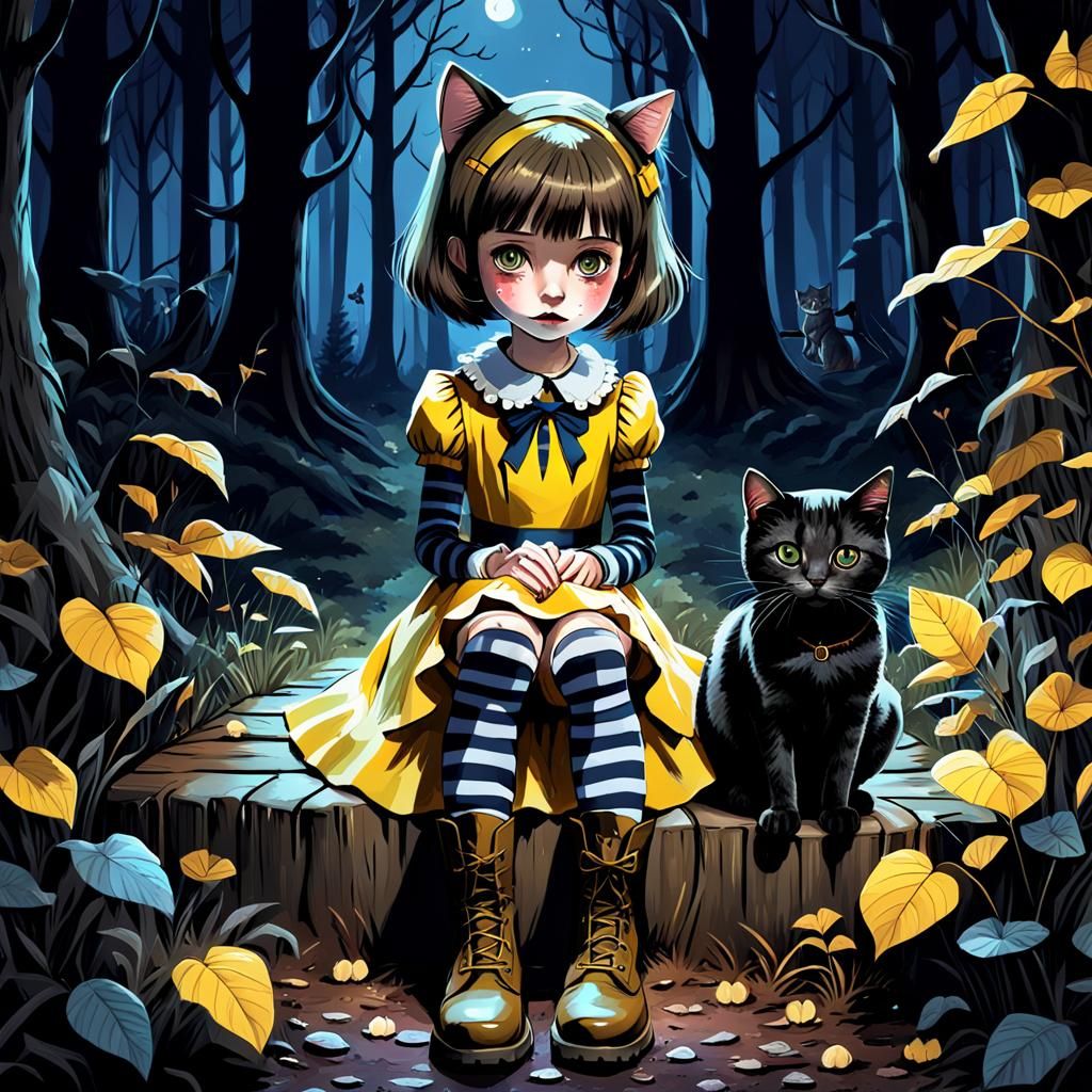 Fran Bow in Dark Forest: Gouache Detailed Painting