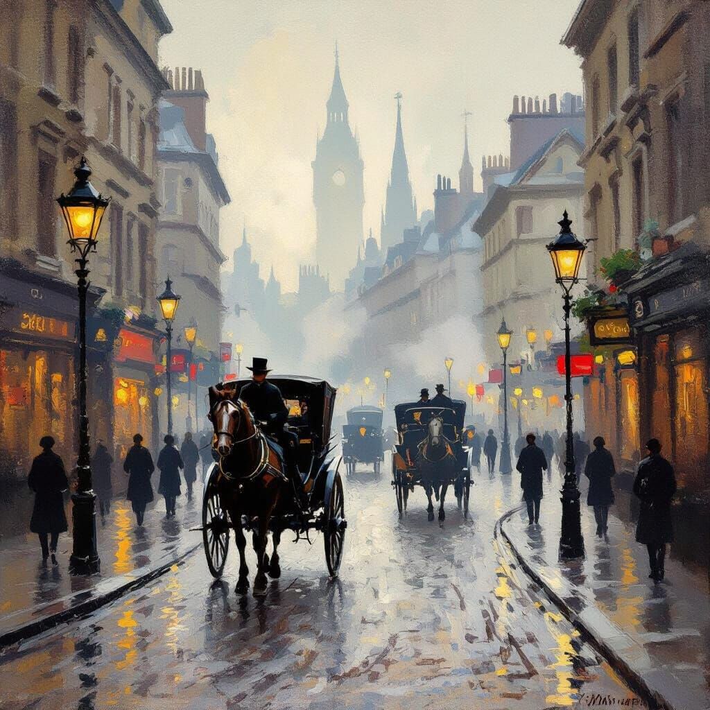 Foggy London Streets in Impressionist Style