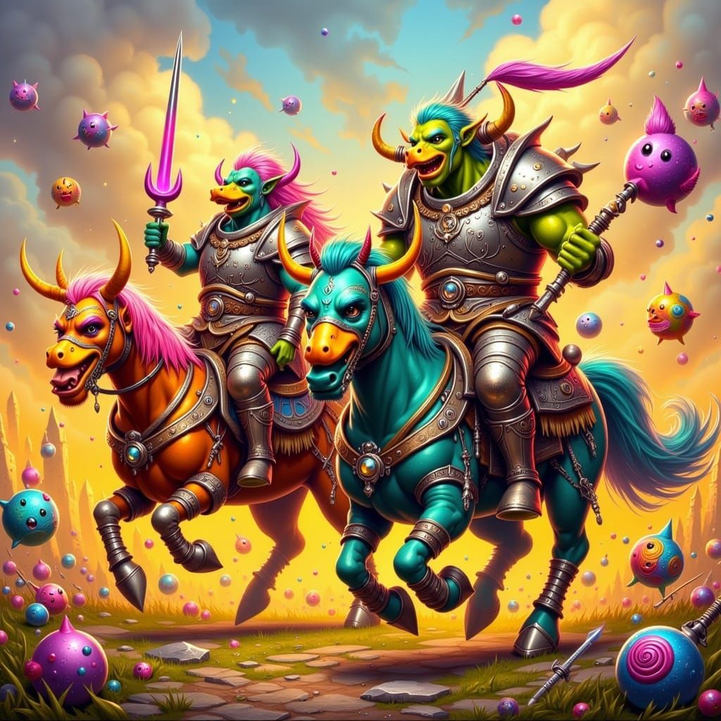 Fantastical Orcs Joust on Colorful Rubber Duckies in a Whims...