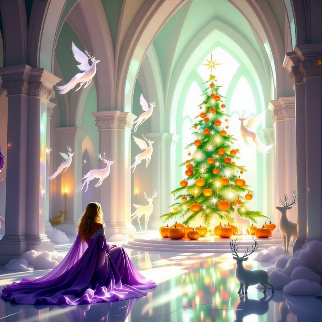 Crystal Cathedral with Ethereal Beings and Lotus of Light