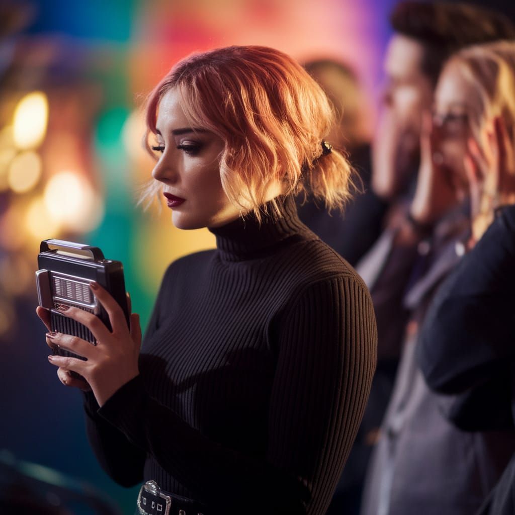 Gothic Metalhead Girl Ignites Portable Radio Amidst Chaos