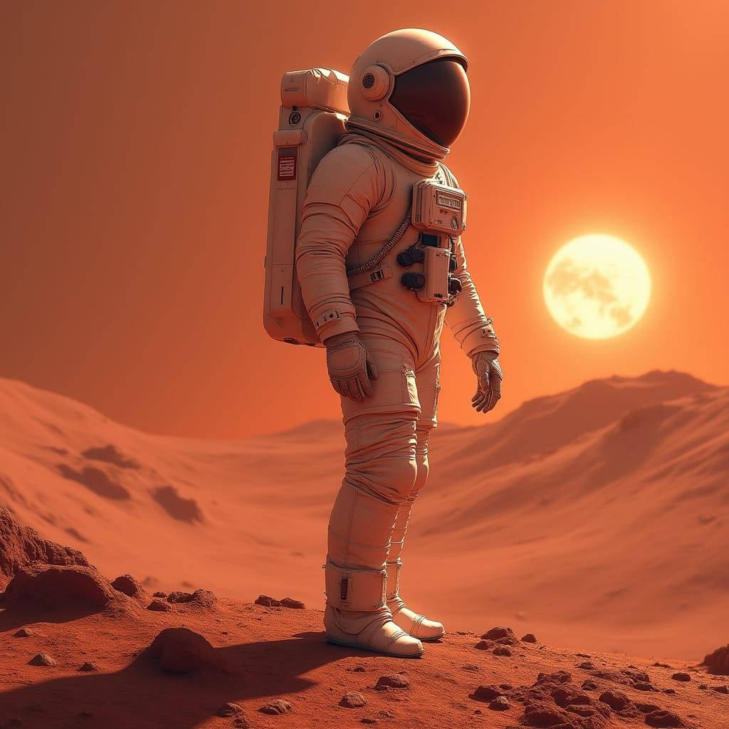 Astronaut on the Brink of Stepping on Mars' Red Soil in Futu...