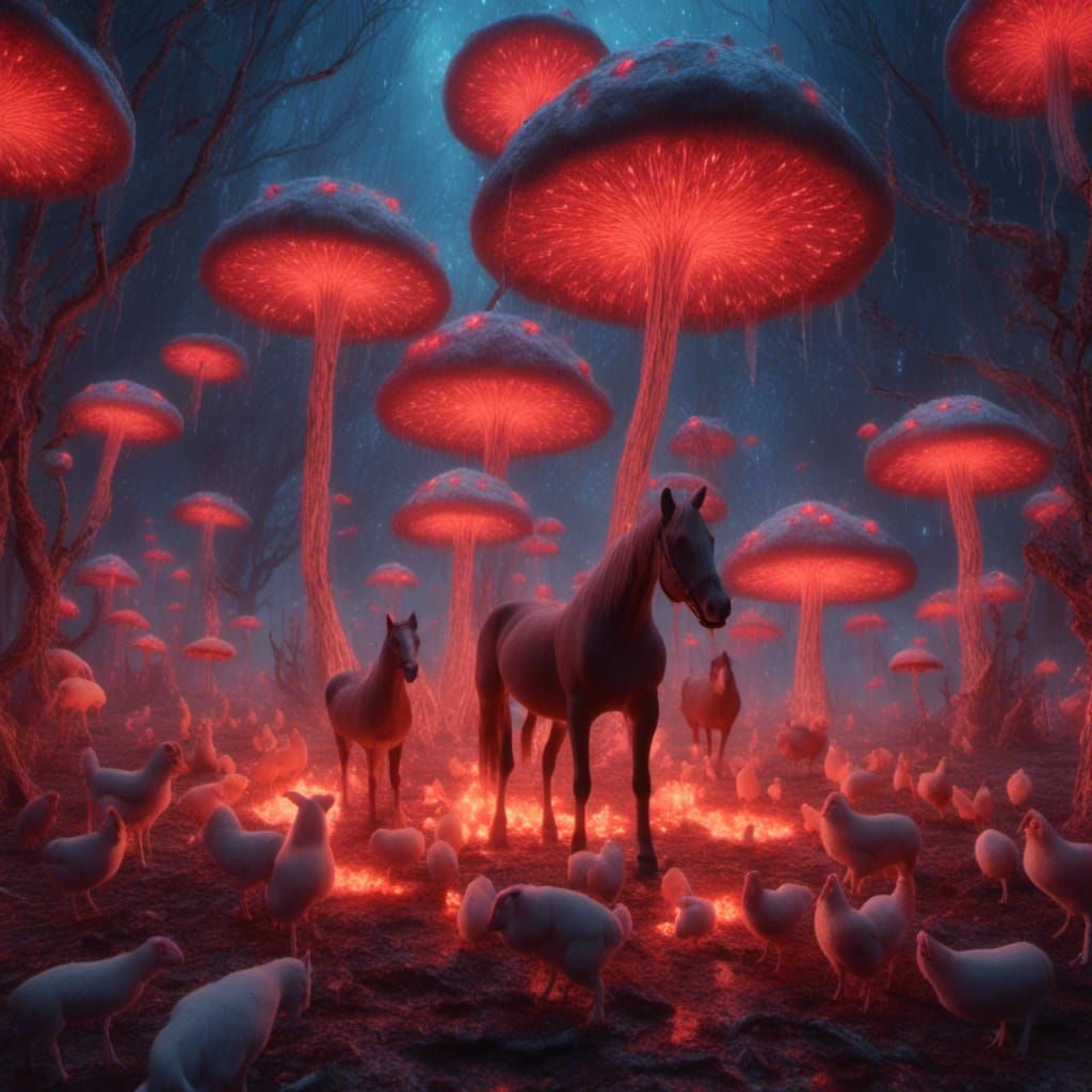 Mushroom Shields Protecting Farm Animals from Lava