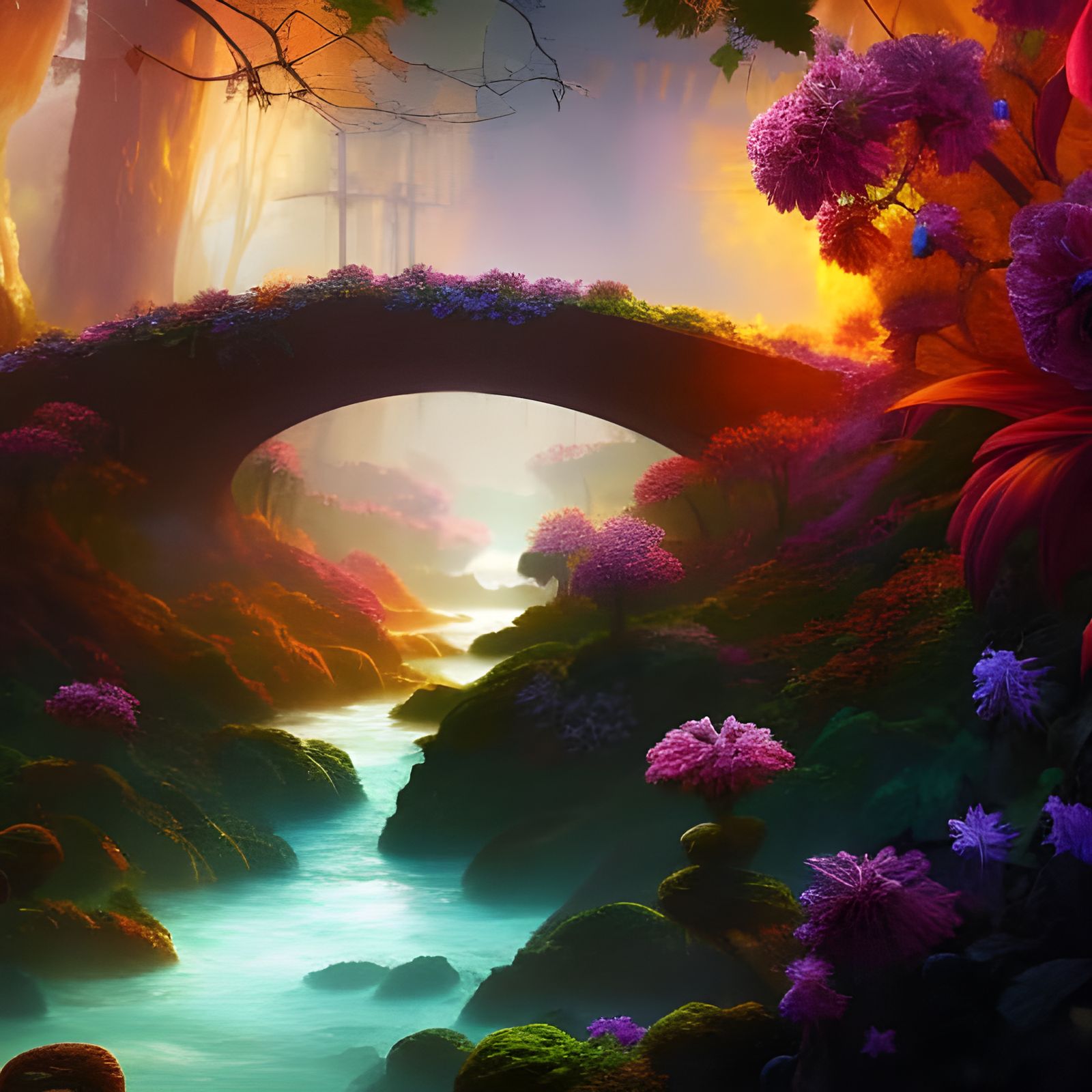 Blossom Bridge in Metamorphic Universe, Detailed Painting