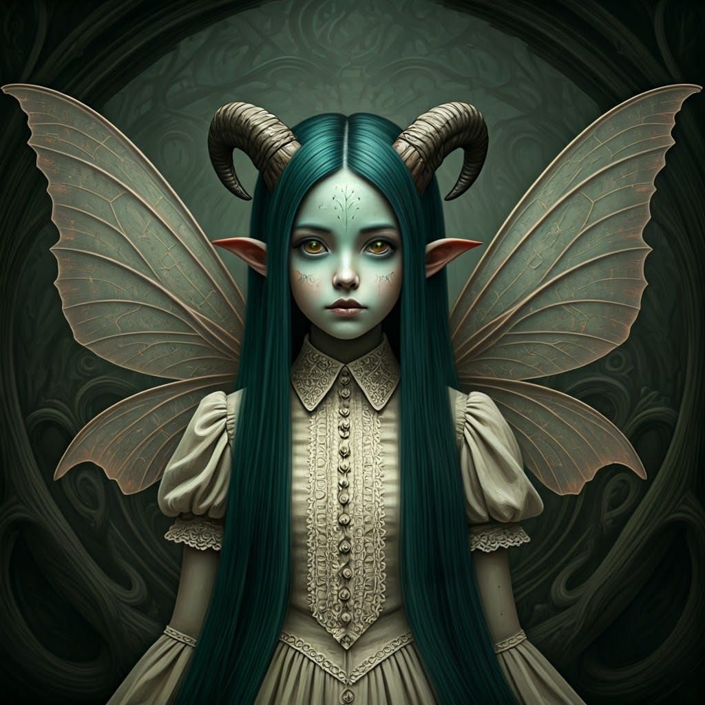 Dragon-Horned Girl in Wonderland: Whimsical Digital Art