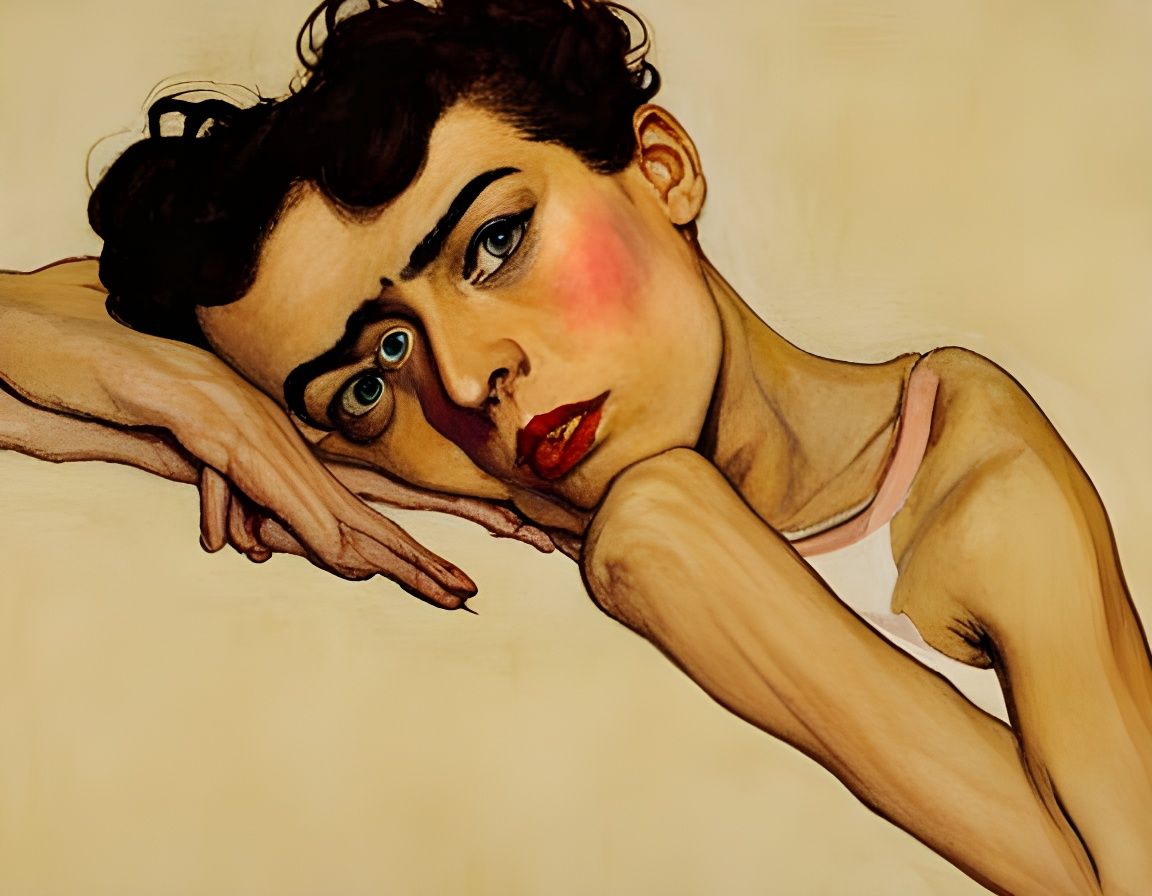 Egon Schiele Inspired Expressionist Portrait