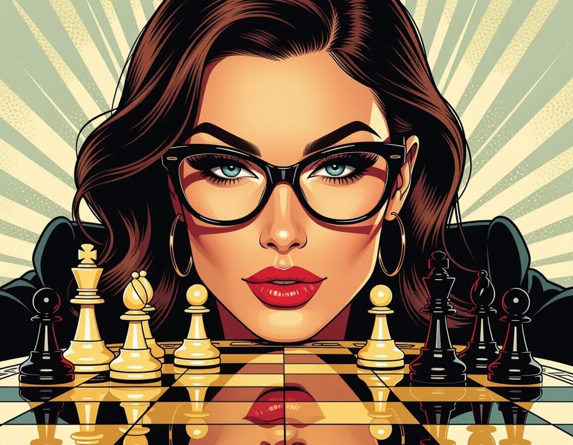 Beautiful Woman Over Chessboard in Frank Cho Style