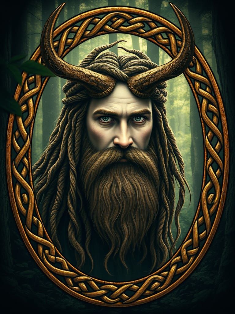 Cernunnos Portrait Framed by Celtic Knot
