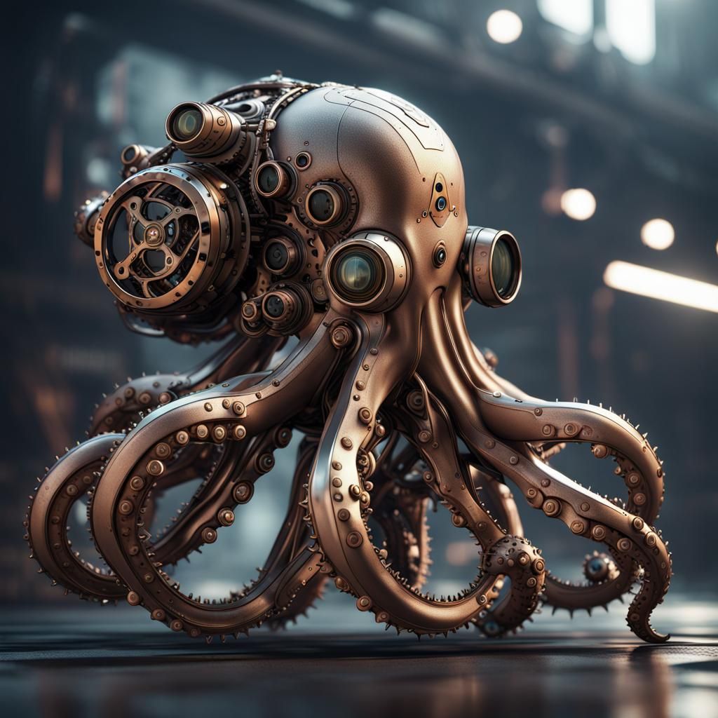 Steampunk Octopus with Intricate Mech Details
